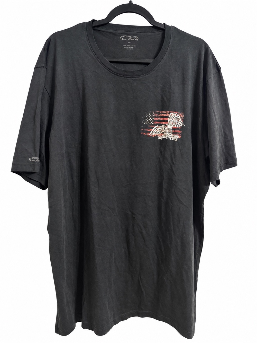 Crazy Shirts Mens Black American Flag Eagle Graphic T-Shirt Pima Cotton Soft XXL